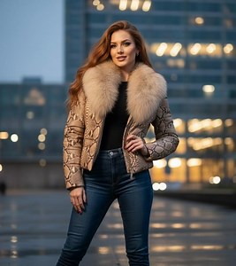Women's Luxury Python Snakeskin Leather Jacket Real Fox Fur Collar Snake Print Puffer Jackets - Etsy