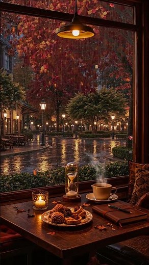 Rainy Coffee Shop Jazz in Autumn ☕🌧️ Warm Window View for Reading & Relaxation