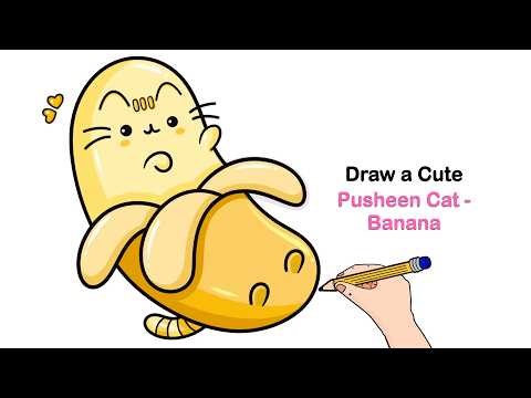 Banana Cat 🍌🐱 | Cute Pusheen Cat - Inspired Drawing| Kawaii Draw Banana Pusheen Cat | Pusheen Banana