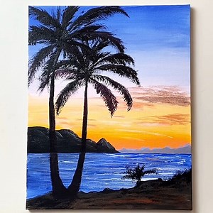 Palm Tree Sunset Acrylic Painting #art #acrylic #painting #landscape #acrylicpainting #paintingtutorial | El Drawing Arts