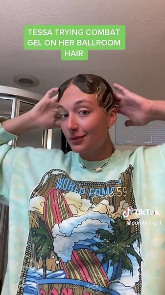 Tessa Trying Combat Gel on Her Ballroom Hair