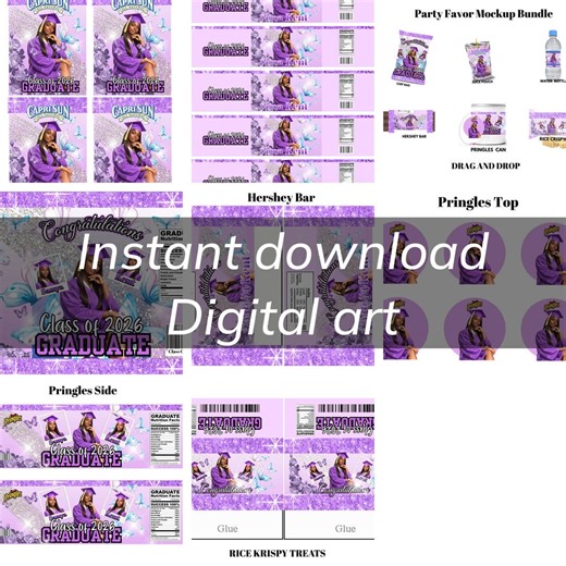 Editable Purple Graduation Party Favors Template - Class of 2026 Graduate Capri Sun Labels for Celebrations - Etsy