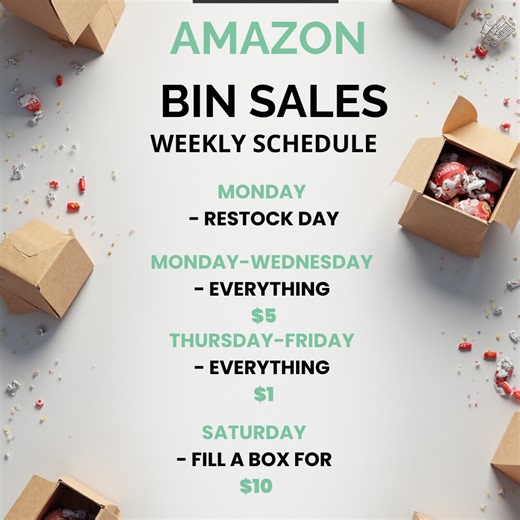 Tenex Global LLC on Instagram: "✨ BIN DEALS YOU CAN’T IGNORE! ✨ Starting THIS Saturday, December 20th, we’re launching 📦 FILL A BOX for just $10 📦 from our Amazon bins! Here’s the weekly deal breakdown you’ll want to remember 👇 🔄 MONDAYS: All bins are restocked with ALL NEW ITEMS 💵 Monday–Wednesday: Everything is $5 💵 Thursday–Friday: Everything drops to $1 📦 Saturday: Fill a box for ONLY $10 🛒 Dig, discover, and score insane deals every week! 🚨 P.S. Right now EVERYTHING in the bins is