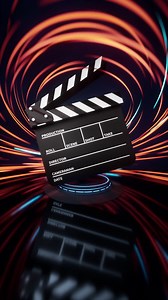 Clapper board with spin lines effect background, 3d rendering. Premium Stock Video Footage