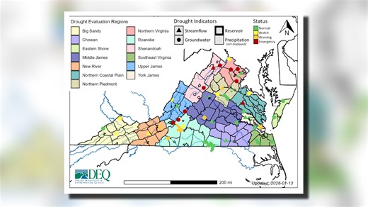 Virginia DEQ expands drought warning to 39 counties, 16 cities
