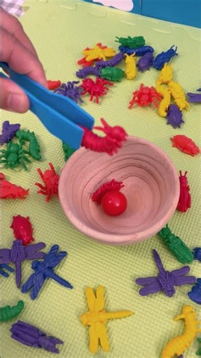 Red Bug Toys! ❤️ Wooden Bowl Sensory Play & Learn Colors for Kids!