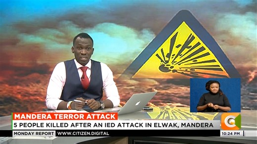 Mandera Terror Attack: 5 people killed after an IED attack in Elwak, Mandera Four of the victims said to be non-locals Police say they are investigating the incident #MondayReport Trevor Ombija | Citizen TV Kenya