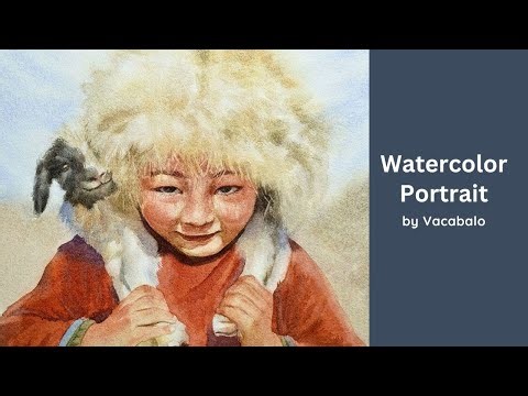 Watercolor portrait painting - A boy and a goat