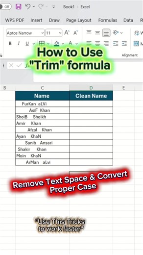 "Clean Your Excel Text in One Formula 🔥" Extra Space or wrong Case? one Formula Solution"