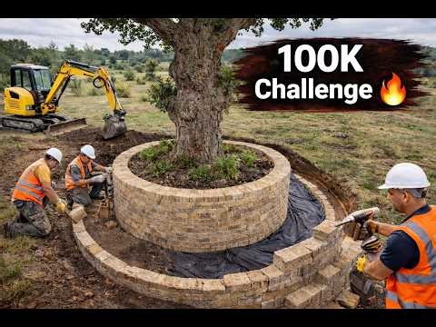 “Insane Circular Retaining Wall Around Tree! 🔥 100K Challenge”