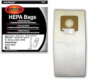 EnviroCare Replacement HEPA Filtration Vacuum Cleaner Dust Bags made to fit Riccar Vibrance Type A R-Series, 2000, 4000, Simplicity 5000, 6000 6 Pack