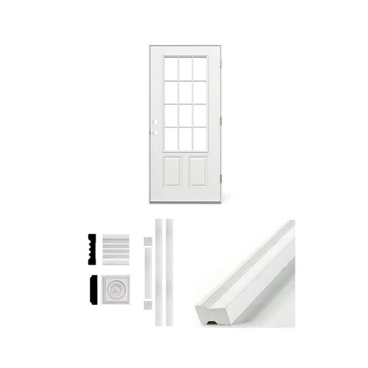 36 in. x 80 in. Steel Outswing Door, 3/4 in. x 3 in. x 8 ft. MDF Casing, and 1-1/4 in. x 2 in. PVC Brick Mould Bundle - The Home Depot