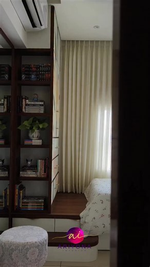 Rittika - Let's Make Magic! on Instagram: "Let me take you through #AI_Mio’s pretty girl’s room. Here’s how we turned a home office into the prettiest little dressing + storage zone. A fully custom wardrobe wall with floral artwork, a mirrored dressing nook, cosy steps leading up to her platform bed (yep - those steps are drawers!), and shelves for all her favourite books. Tiny room. Big personality. Maximum functionality. And honestly... the cutest glow-up ever. Videography - @bizou.photos #ARI