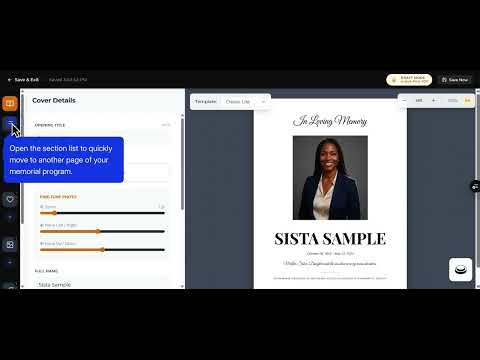 Create and personalize a memorial program with photos, templates, and tributes