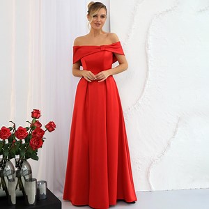 Prom Red Satin Bardot Off-shoulder Maxi Ball Gown With Slit. Formal Event Dress - Etsy