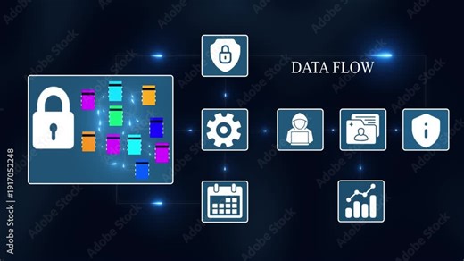 Data Flow Diagram with Lock and Representing Secure Information Exchange and Management data management