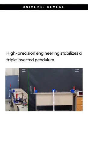Reveal Universe on Instagram: "follow @universereveal if curiosity is your habit A triple inverted pendulum is a classic control engineering problem where three connected links are balanced vertically on a moving base. In this setup, the control loop operates at a 1 millisecond sampling rate, enabling rapid sensing, computation, and correction to maintain stability. This reflects the precision required to manage highly unstable nonlinear systems. The system transitions smoothly between all eight