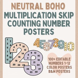 Neutral Boho Multiplication Skip Counting Number Posters Editable Google Slides