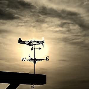 Anti-Rust Metal Weathervane, Retro Farm Scene Garden Yard Art Decorative Wind Indication 25.6 inch (Airplane)