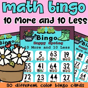 10 More 10 Less Bingo | Spring Math Game |Math Bingo | 10 More and 10 Less