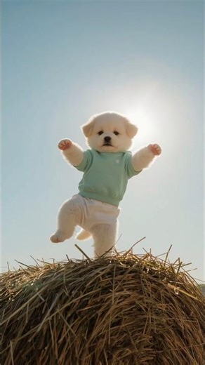 Hay Halo Flip! 🌾🐶 Cutest Puppy Sky-Flip on a Hay Bale | Funny Farm #Shorts