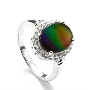 AA Ammolite Ring with White Zircon in Sterling Silver