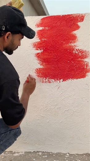 Beautiful wall texture painting design | red color wall painting #shorts