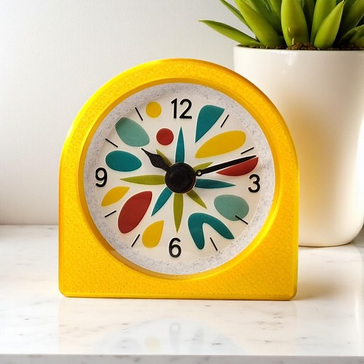 Yellow Mid-century Modern Desk Clock: Silent Retro Decor - Etsy