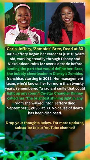 Carla Jeffery, 'Zombies' Bree, Dead at 33