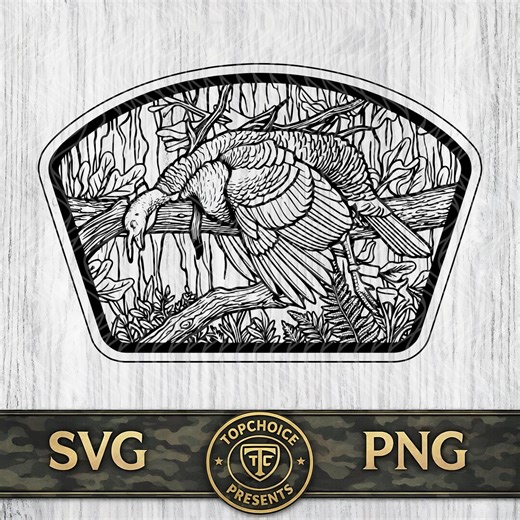 Turkey Hunting Hat Patch SVG DXF PNG | Turkey Camo Patch Laser Engraving File | Leafy Camo Leather Patch Design | Hunting Turkey Graphic - Etsy