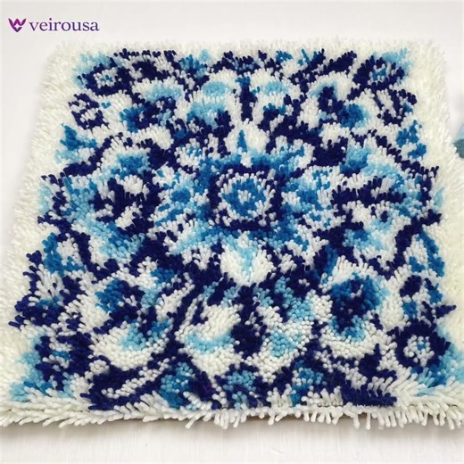 Blue Flower Latch Hook Pillow Kit for Adults Beginners