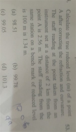 Calculate the true reduced level (m) of a point A after correct... | Filo