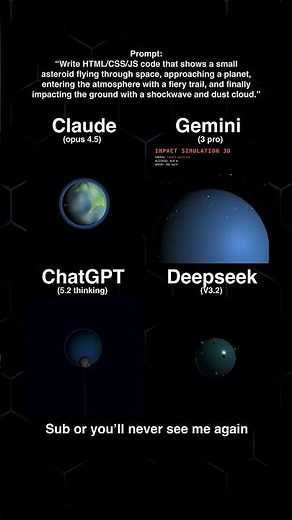 ChatGPT vs Gemini vs DeepSeek vs Claude — 3D Asteroid Impact Animation #coding #programming #python