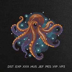 Glowing Octopus Machine Embroidery Design, Magic Octopus Embroidery Pattern, Sea Animals Embroidery Design, Shiny Embroidery for Pillowcase - Etsy