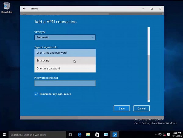 Configuring Windows 10 VPN Connection Profiles using the UI