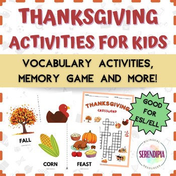 Thanksgiving Printable Activities for Kids & ESL | Thanksgiving Vocabulary Games