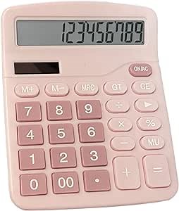 Pink Calculator, Benkaim Desk Basic Calculator, 4 Function Calculator Desktop, Dual Power Pink Calculator with Large LCD Display and Sensitive Buttons