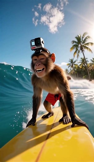 Monkey goes surfing.