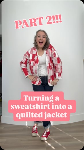 Jacinda Wilkey on Instagram: "PART 2 of turning a sweatshirt into a quilted jacket! Let’s start attaching our strips to our sweatshirt pieces! NOTE: You will be sewing all the strips onto the FUZZY side of the sweatshirt pieces. FRONT PANEL PIECES *Start with your two front pieces. Lay a strip down the front center edge and in. Sew on the outside edge with an 1/8 seam allowance. *Next grab another strip and line it up how it will look good for whatever pattern you have chosen. Put right sides to