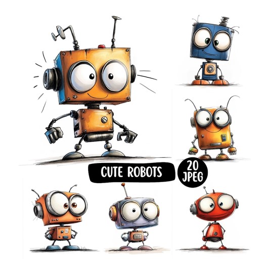 20 JPEG Cute Robot Clipart Bundle, Watercolour Clipart, Printable Funny Robot Graphics, Children's Clipart, Commercial Use - Etsy