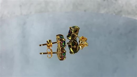 Gold Plated Sterling Silver Opal Stud Earrings - Iridescent Black Opal - Etsy