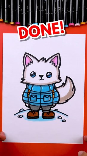 How to draw a cartoon arctic fox 🦊 #artforkids #howtodraw | Hafsa Arts & Crafts Creations