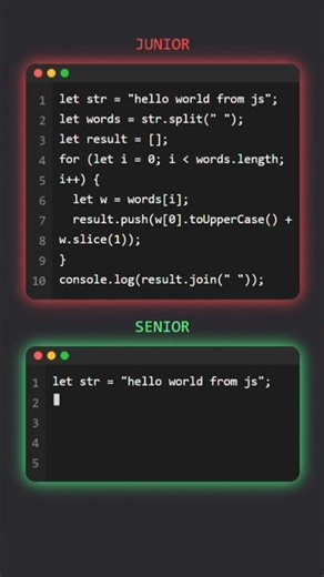 Junior vs Senior: Capitalize Words #js #coding #shorts