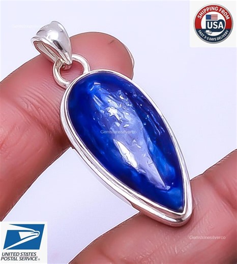 Kyanite Art Deco Pendant 925 Sterling Silver Blue Stone Jewelry - Etsy