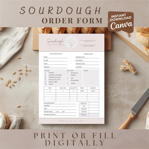 Sourdough Order Form Template for Bakery Business, Editable Canva Order Sheet, Cottage Bakery Pre Order Form, Bread Order Template - Etsy