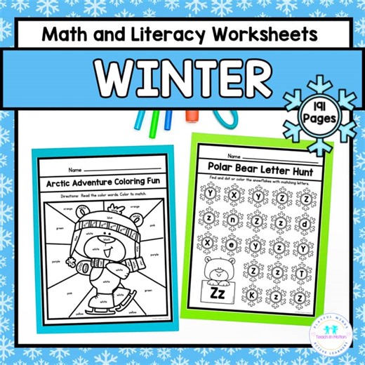 January Activities Preschool - No-Prep Winter Math and Literacy Worksheets