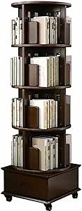4-6Tier Solid Oak Wood Rotating Bookcase,Round Rotating Bookshelf 360 Display,Floor Standing Bookcase for Adults,Corner Shelf Bookshelf Book Organizer for Study Room(Walnut-B,5Tier)