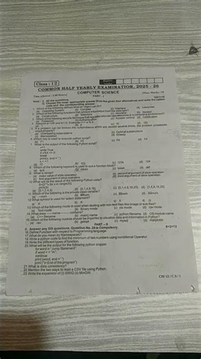 12th computer science Halfyearly original question paper #12th #computerscience