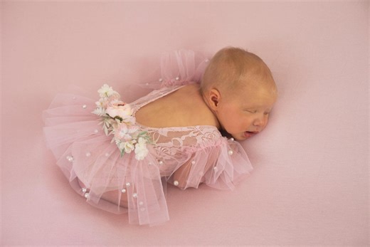 Newborn Flower Romper, Pink Lace Tulle Outfit, Open Back - Etsy