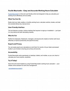 Feuille Mauricette – Easy and Accurate Working Hours Calculator - SlideServe